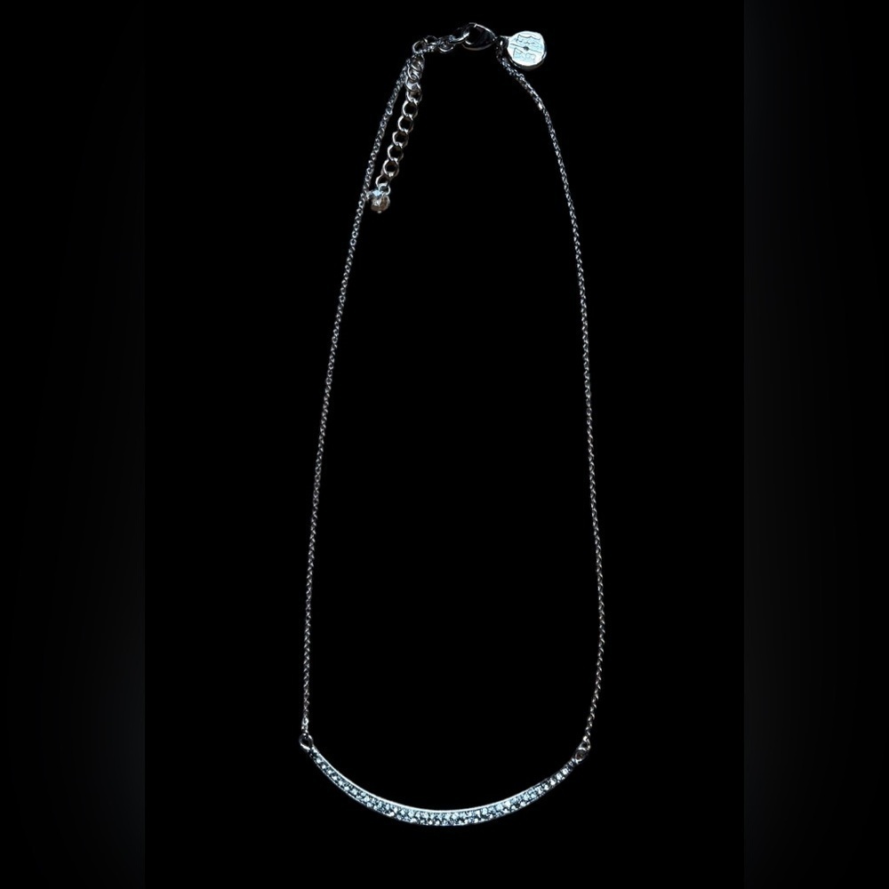 WHBM Delicate Rhinestone Curved Bar Silver-Tone Adjustable Necklace